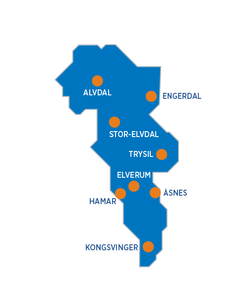 Kartillustrasjon med oransje markeringer