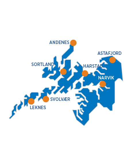 Kartillustrasjon med oransje markeringer
