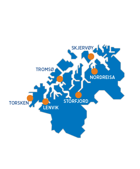 Kartillustrasjon med oransje markeringer